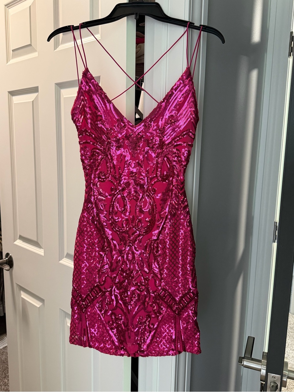 Fuchsia short beaded dress